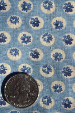 catalog photo of 1940s 50s vintage fabric, cotton print flower dot retro polka dots blue & creamy white