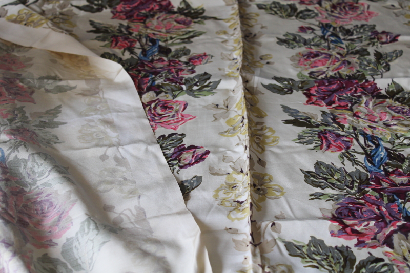 photo of 1940s 50s vintage fabric, paint by number roses floral stripe print heavy taffeta #5