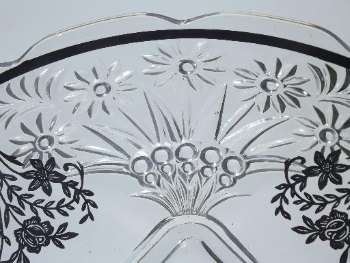 photo of 1940s - 50s vintage footed cake plate, vintage silver overlay glass #5