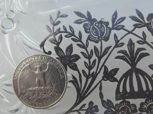 photo of 1940s - 50s vintage footed cake plate, vintage silver overlay glass #6