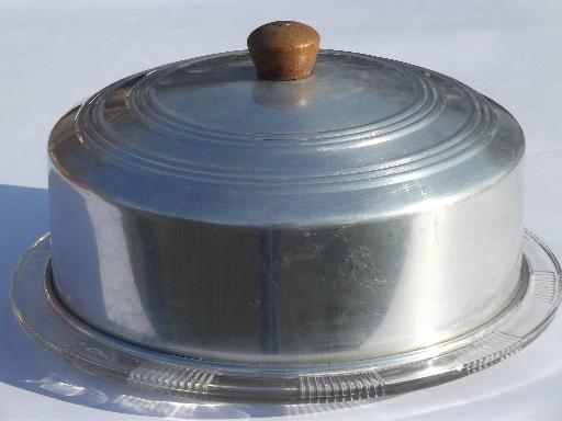 photo of 1940s 50s vintage glass cake plate w/ aluminum dome cake cover #1