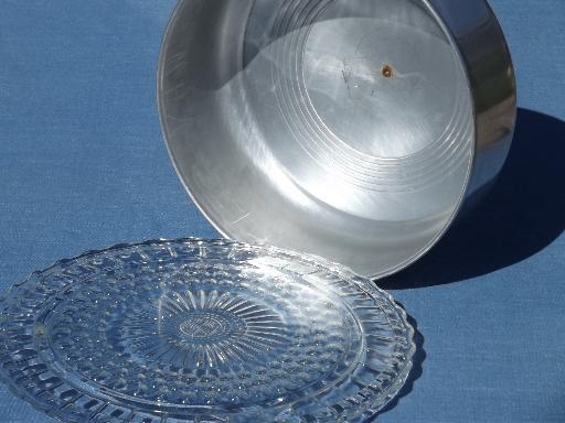 photo of 1940s 50s vintage glass cake plate w/ aluminum dome cake cover #5