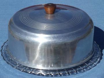 catalog photo of 1940s 50s vintage glass cake plate w/ aluminum dome cake cover