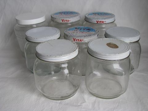 photo of 1940s - 50s vintage glass canisters & herring jars, old kitchen canister lot #1