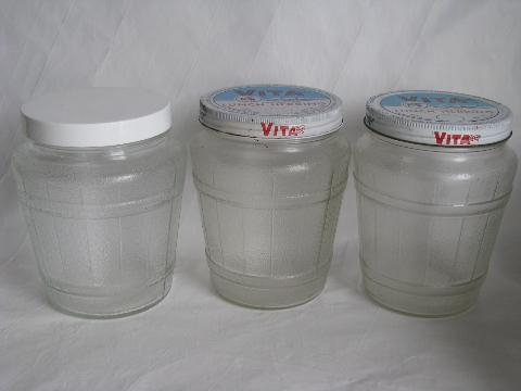 photo of 1940s - 50s vintage glass canisters & herring jars, old kitchen canister lot #2