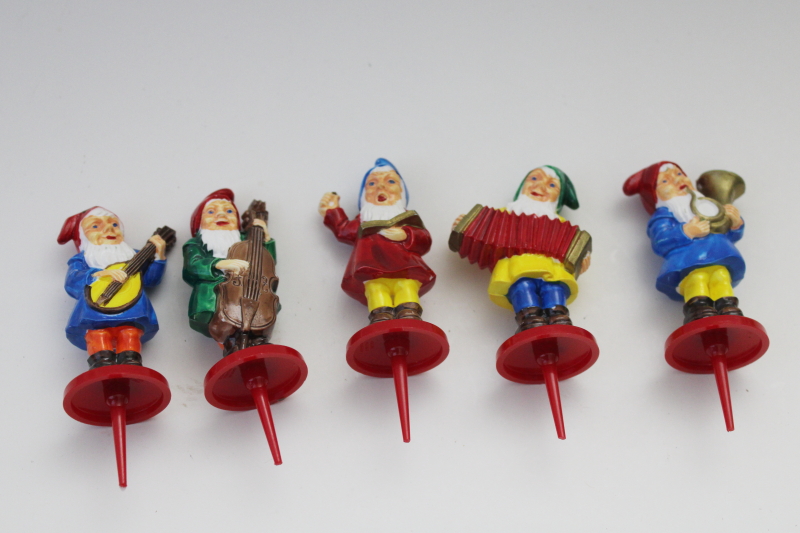 photo of 1940s 50s vintage hard plastic gnomes fairy tale dwarfs cake topper picks, Western Germany #1