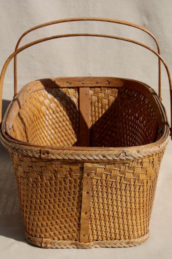 photo of 1940s 50s vintage market basket / picnic hamper with bentwood handles #6