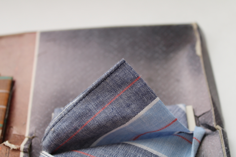 photo of 1940s 50s vintage men's cotton handkerchiefs in original box, dapper pocket squares w/ colored borders  #4