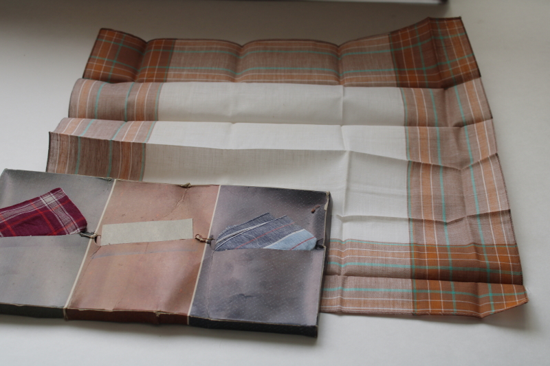 photo of 1940s 50s vintage men's cotton handkerchiefs in original box, dapper pocket squares w/ colored borders  #5