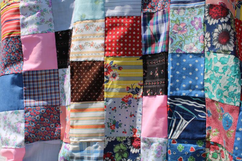 photo of 1940s 50s vintage patchwork blocks quilt top, bright cotton prints fabric #3