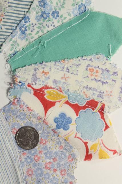 photo of 1940s 50s vintage pieced patchwork quilt blocks, dresden plate flowers all cotton print fabrics #2