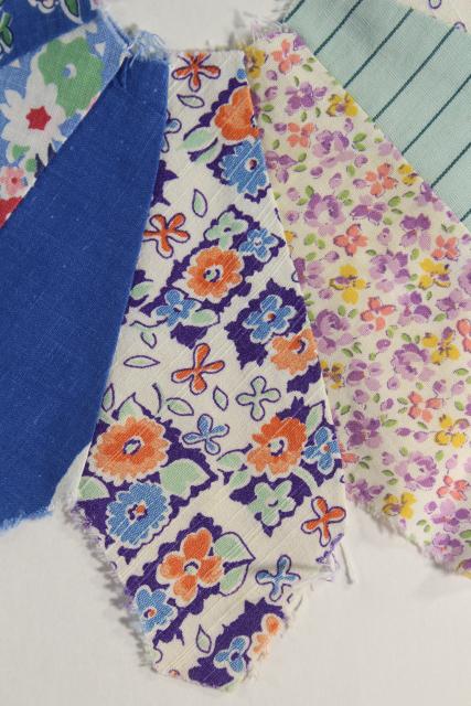 photo of 1940s 50s vintage pieced patchwork quilt blocks, dresden plate flowers all cotton print fabrics #3