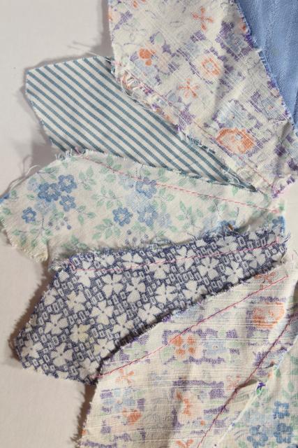 photo of 1940s 50s vintage pieced patchwork quilt blocks, dresden plate flowers all cotton print fabrics #4