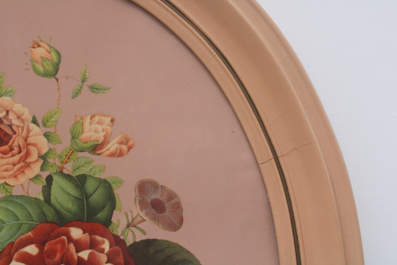 photo of 1940s 50s vintage pink floral botanical print, large oval frame granny shabby chic  #3