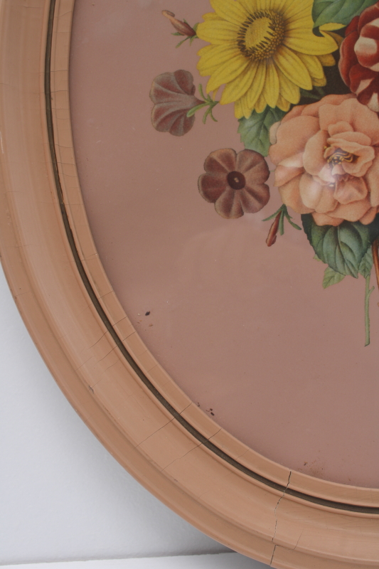 photo of 1940s 50s vintage pink floral botanical print, large oval frame granny shabby chic  #4