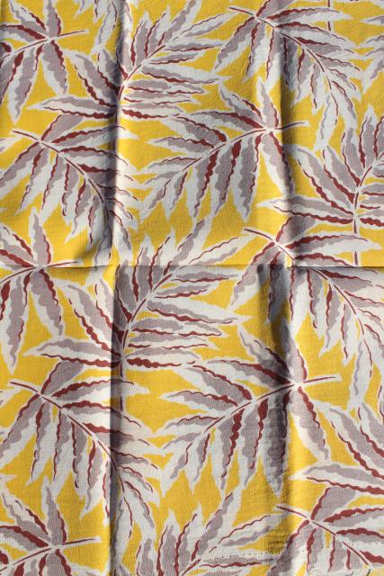 photo of 1940s 50s vintage printed cotton feed sack fabric, ferns or palms on yellow #2