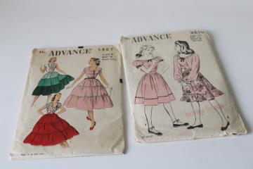1940s 50s vintage sewing patterns, preteen & teen girl full skirted dresses, bobby soxer frocks 