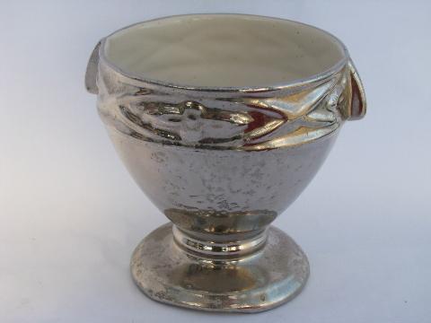 photo of 1940s - 50s vintage silver encrusted china flower bowl, large urn shaped vase #1