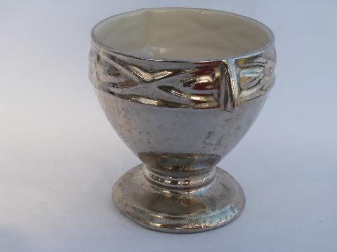 photo of 1940s - 50s vintage silver encrusted china flower bowl, large urn shaped vase #2