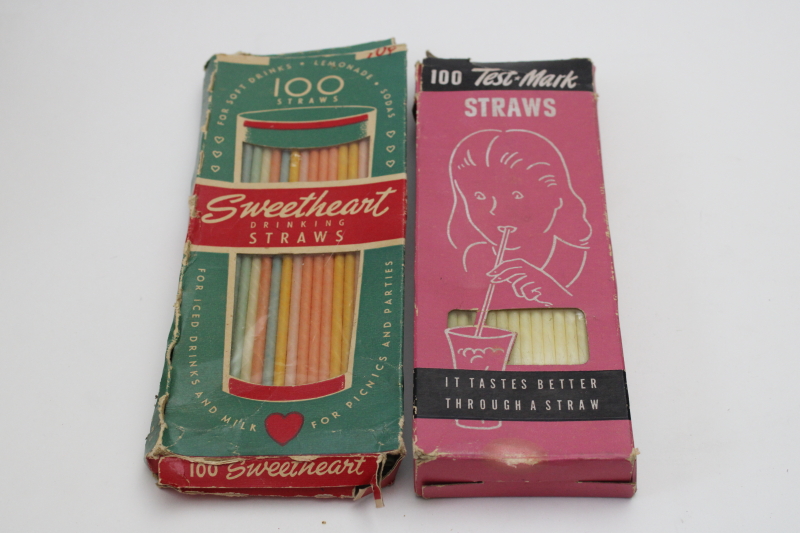 photo of 1940s 50s vintage soda fountain paper straws in original boxes, Sweetheart straws in candy colors  #1