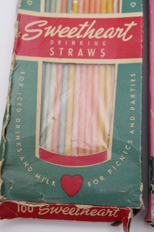 photo of 1940s 50s vintage soda fountain paper straws in original boxes, Sweetheart straws in candy colors  #2