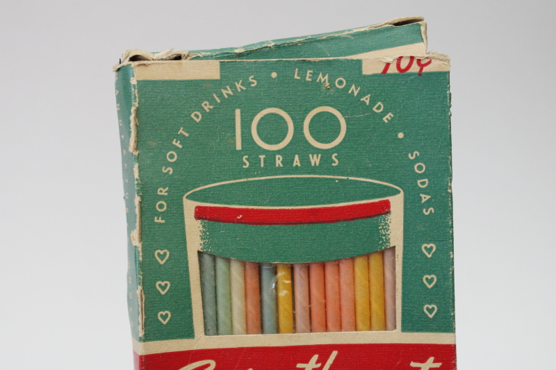 photo of 1940s 50s vintage soda fountain paper straws in original boxes, Sweetheart straws in candy colors  #3