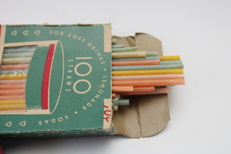 photo of 1940s 50s vintage soda fountain paper straws in original boxes, Sweetheart straws in candy colors  #4