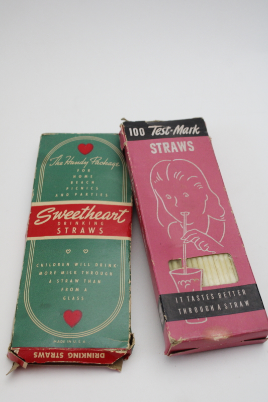 photo of 1940s 50s vintage soda fountain paper straws in original boxes, Sweetheart straws in candy colors  #5