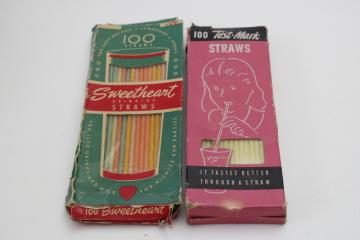 catalog photo of 1940s 50s vintage soda fountain paper straws in original boxes, Sweetheart straws in candy colors 