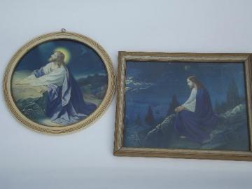 catalog photo of 1940s 50s vintage wood framed religious prints, Jesus in the Garden