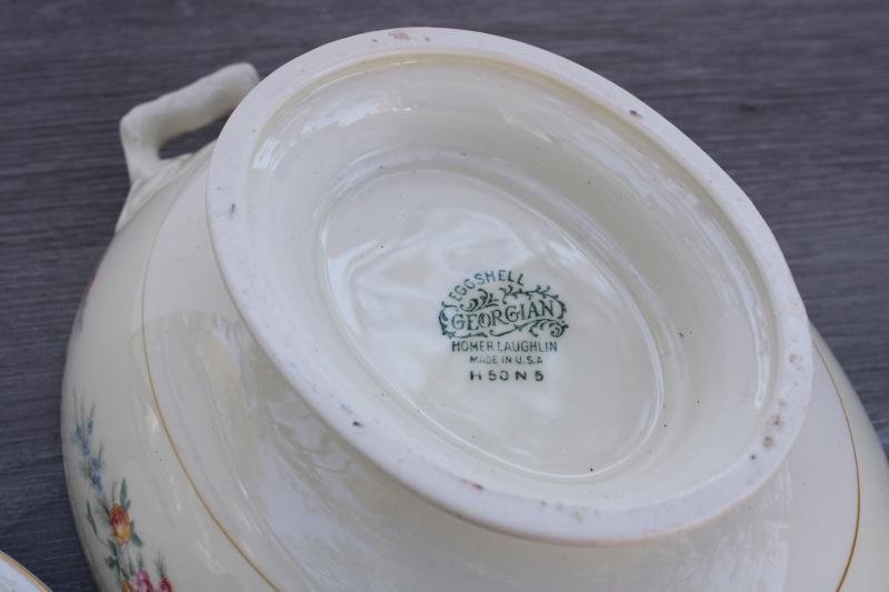 photo of 1940s Homer Laughlin Eggshell Georgian china, Cashmere pattern oval covered bowl #6