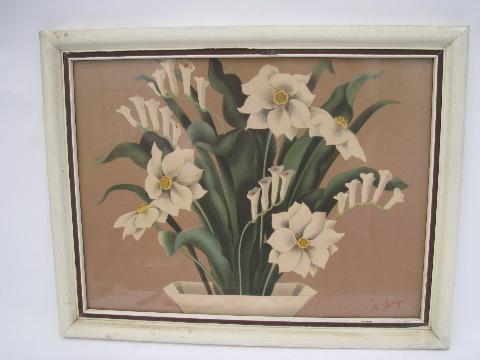 photo of 1940s Turner vintage framed floral print, shabby cottage chic #1