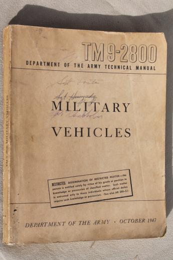 photo of 1940s US Army vehicles, technical manual TM9-2800 w/specs & photos of tanks, jeeps, trucks #1