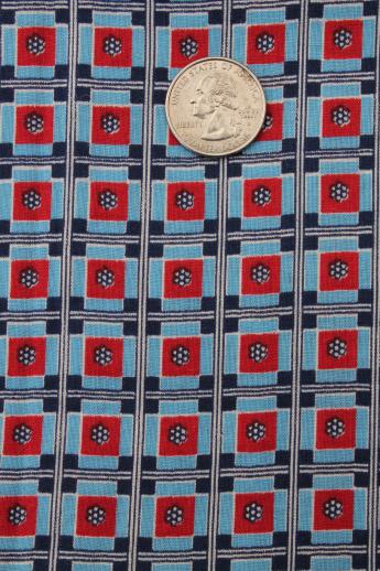 photo of 1940s Victory vintage print cotton fabric, chambray blue, navy, red & white #1