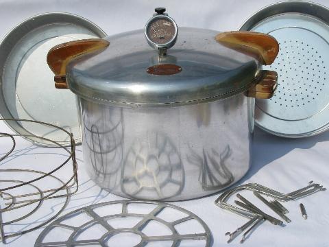 photo of 1940s, WWII vintage, 16 quart aluminum National pressure cooker from old farm kitchen #1