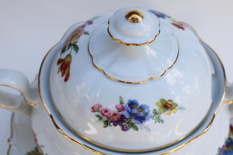 photo of 1940s Western Germany JKW Bavaria china Dresden pattern soup tureen w/ under plate #5