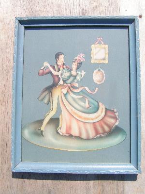 photo of 1940s framed Turner pictures, couples on blue #3