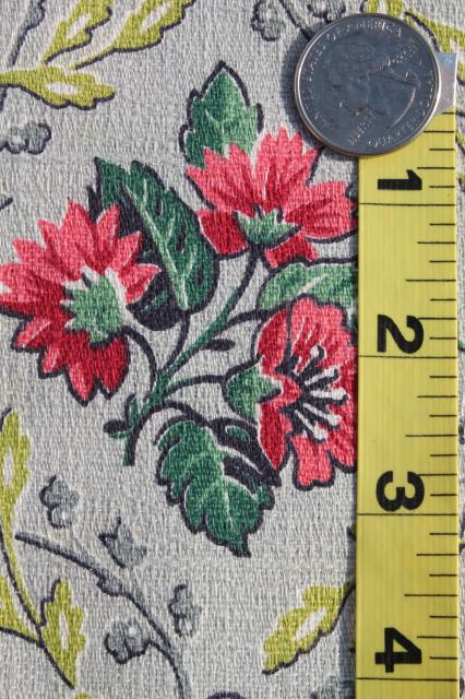 photo of 1940s or 50s vintage cotton barkcloth fabric, floral print on grey, unused upholstery cloth #3