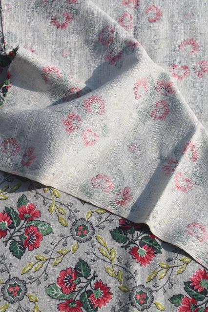 photo of 1940s or 50s vintage cotton barkcloth fabric, floral print on grey, unused upholstery cloth #4