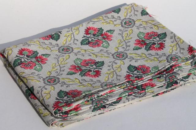 photo of 1940s or 50s vintage cotton barkcloth fabric, floral print on grey, unused upholstery cloth #5