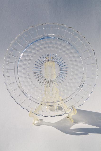 photo of 1940s or 50s vintage kitchen glass cake plate w/ metal cake cover dome #4