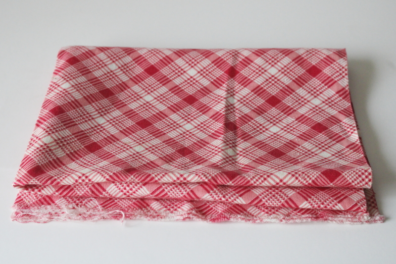 photo of 1940s or 50s vintage printed cotton feed sack fabric, cherry red plaid print  #1