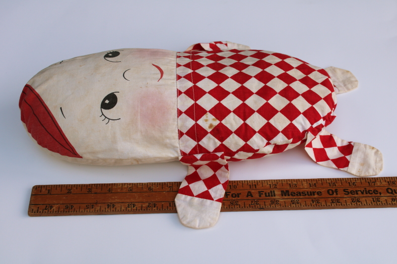 photo of 1940s or 50s vintage red & white cotton Humpty Dumpty stuffed doll, handmade toy nursery rhyme character #2