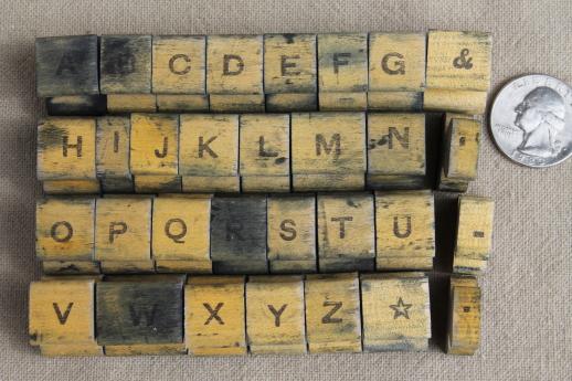 photo of 1940s or 50s vintage rubber stamp letters & numbers, fancy alphabet letter stamps lot #2