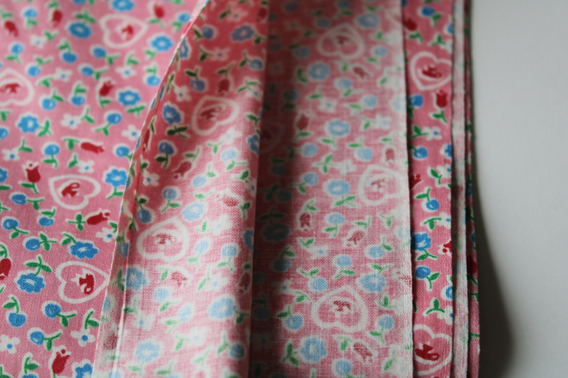 photo of 1940s vintage 36 wide cotton fabric, bubble gum pink w/ hearts, cherries, tiny flowers print #2