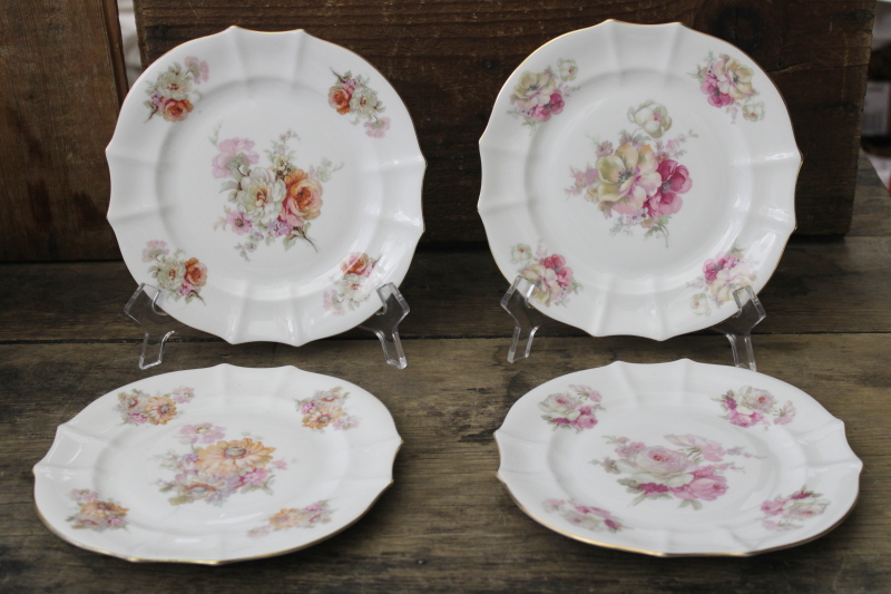 photo of 1940s vintage Alka Kunst Germany porcelain plates, different florals shades of pink #1