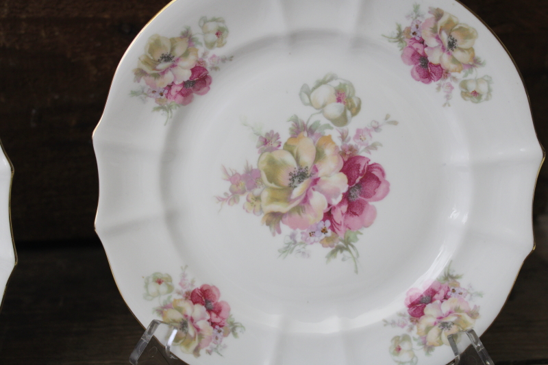 photo of 1940s vintage Alka Kunst Germany porcelain plates, different florals shades of pink #5