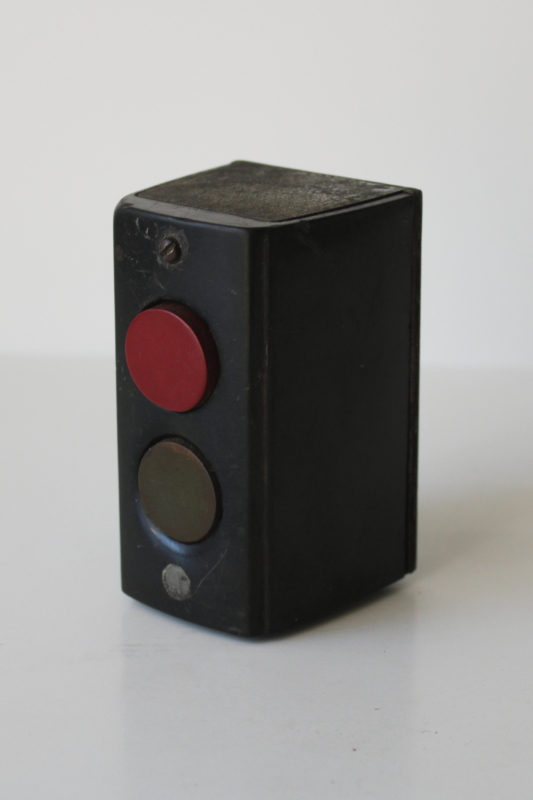 photo of 1940s vintage Allen Bradley industrial push button switch bakelite w/ red & green buttons  #1