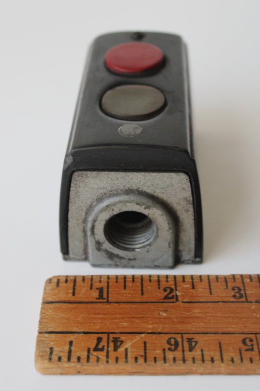 photo of 1940s vintage Allen Bradley industrial push button switch bakelite w/ red & green buttons  #3