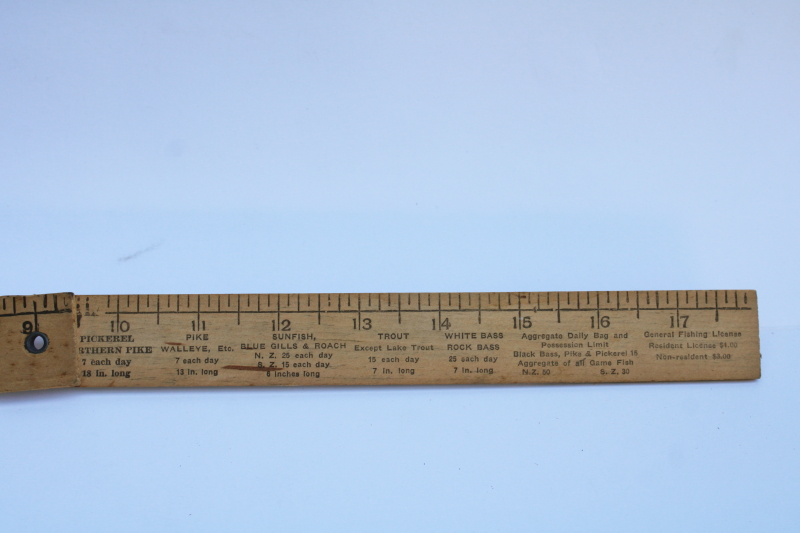 photo of 1940s vintage Cap's Tavern Fond du Lac advertising, folding wood ruler fisherman's fish measure scale  #4